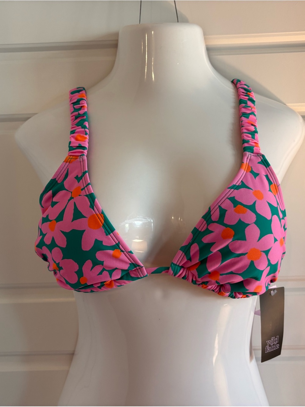 Target Pink & Green Floral Triangle Bikini Top